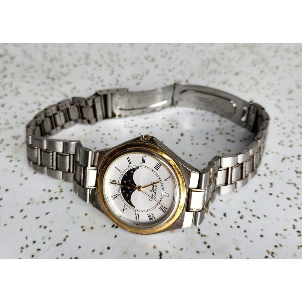 Vintage Pierre Cardin Moon Phase Calendar Quartz Wrist Watch *No Battery*